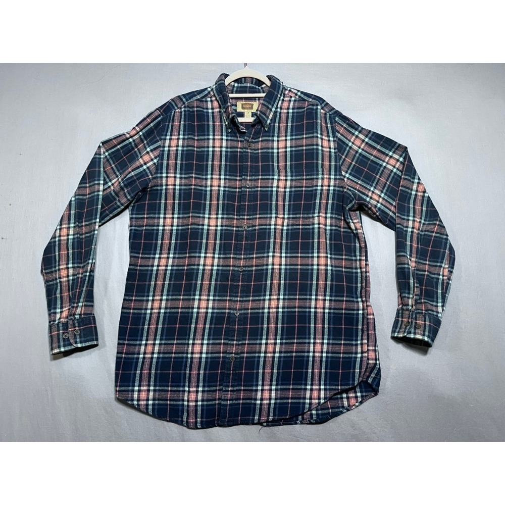 The Foundry Supply Co Mens LT Navy Blue Plaid Flannel Button Down Shirt Cotton
